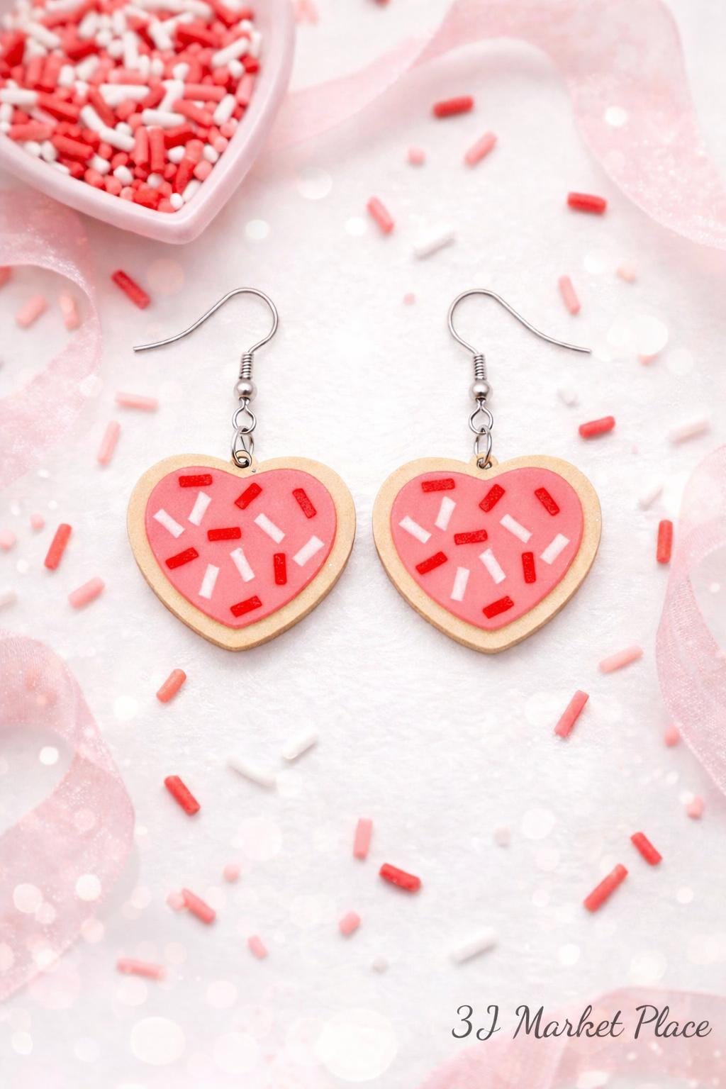 Heart Sugar Cookie Earrings-  Valentine's Day
