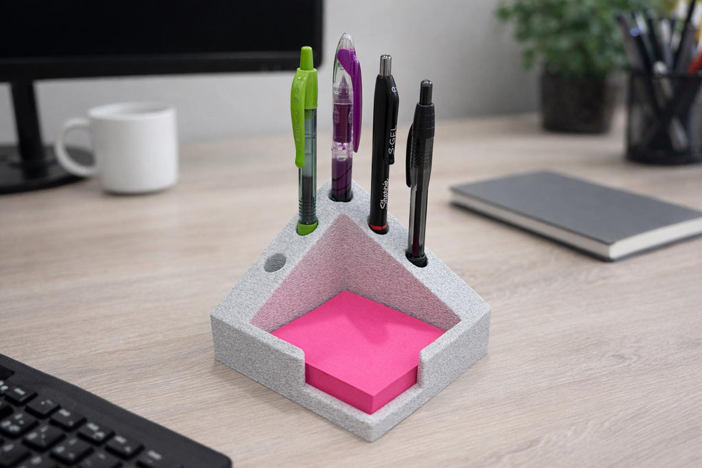 Modern Desk Organizer | Minimalist Pen & Sticky Note Holder | Handmade Office Accessory