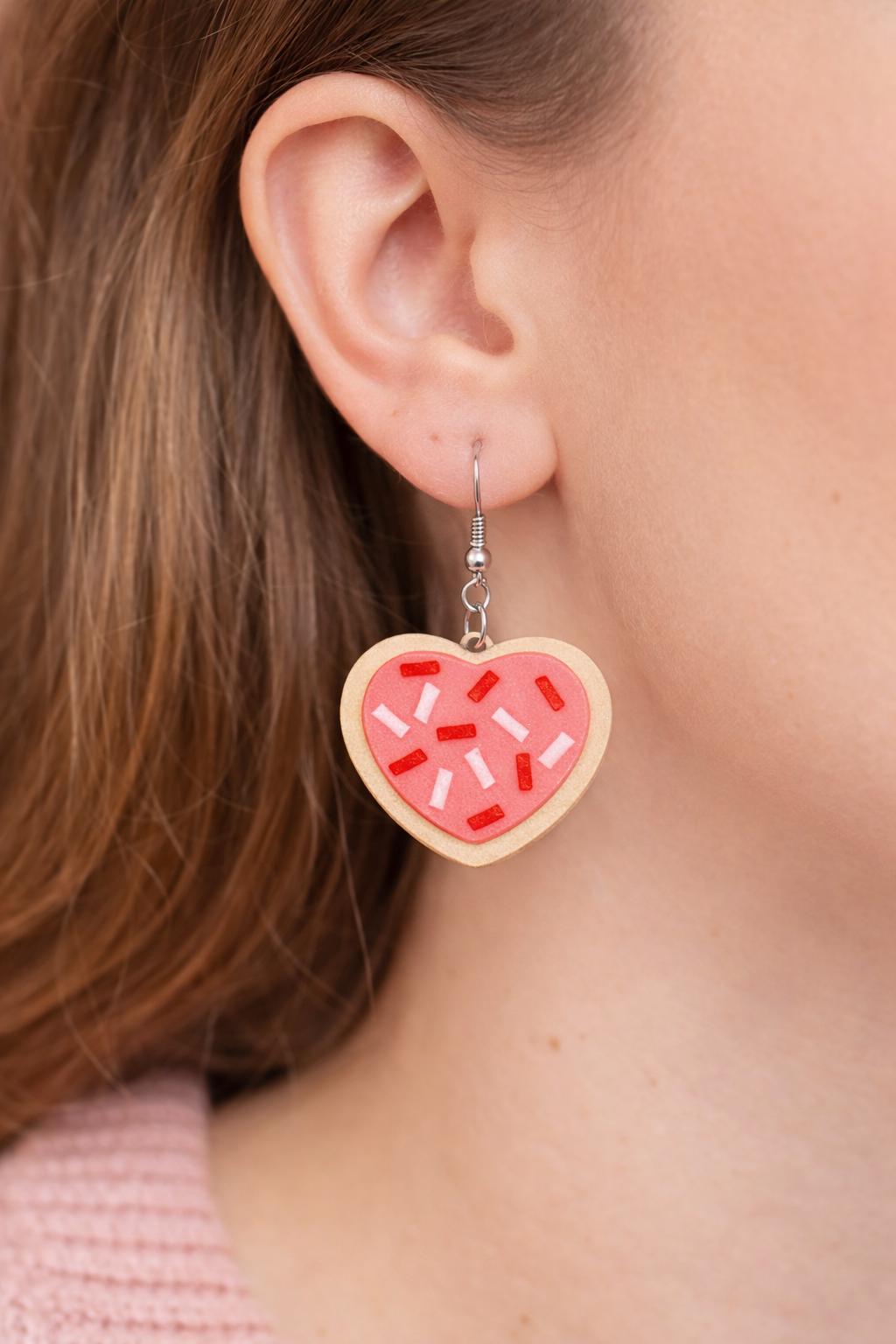 Heart Sugar Cookie Earrings-  Valentine's Day