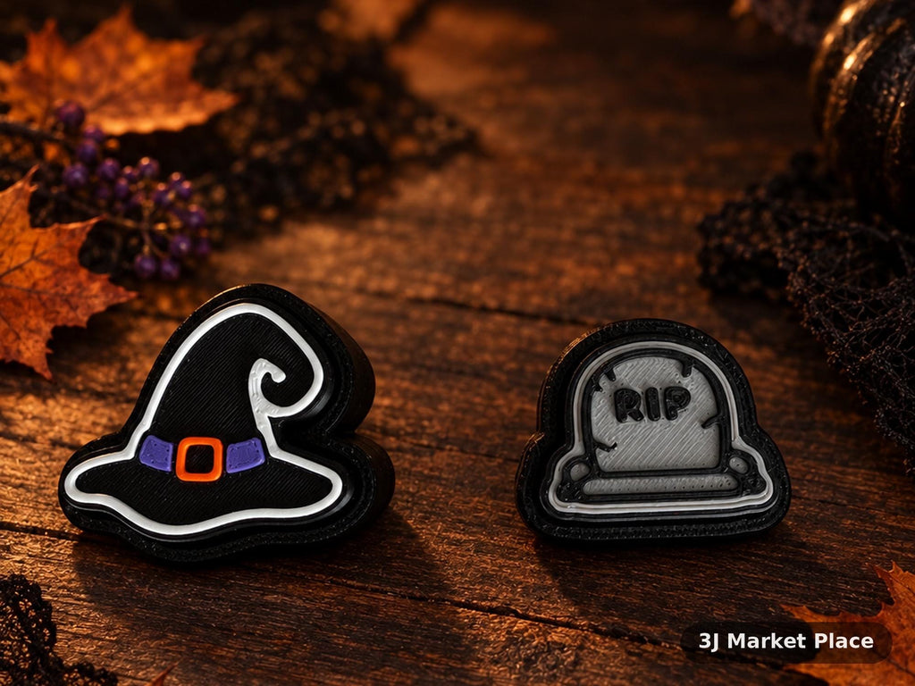 3D Printed Halloween Clicker Fidgets | Cute Spooky Sensory Toys | Pumpkin Ghost Witch Hat RIP Tombstone