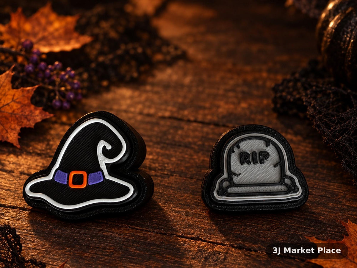 3D Printed Halloween Clicker Fidgets | Cute Spooky Sensory Toys | Pumpkin Ghost Witch Hat RIP Tombstone