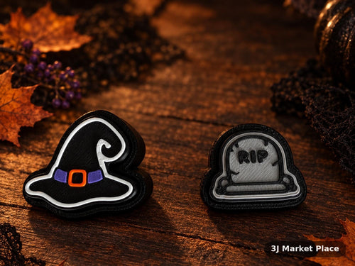 3D Printed Halloween Clicker Fidgets | Cute Spooky Sensory Toys | Pumpkin Ghost Witch Hat RIP Tombstone
