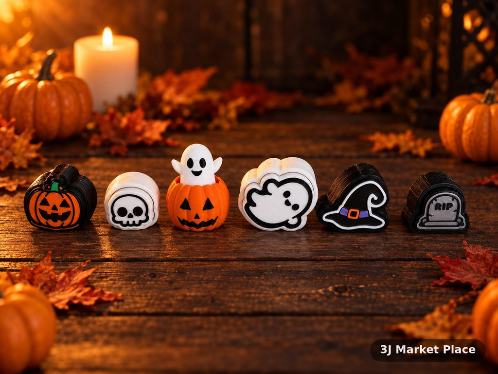 3D Printed Halloween Clicker Fidgets | Cute Spooky Sensory Toys | Pumpkin Ghost Witch Hat RIP Tombstone